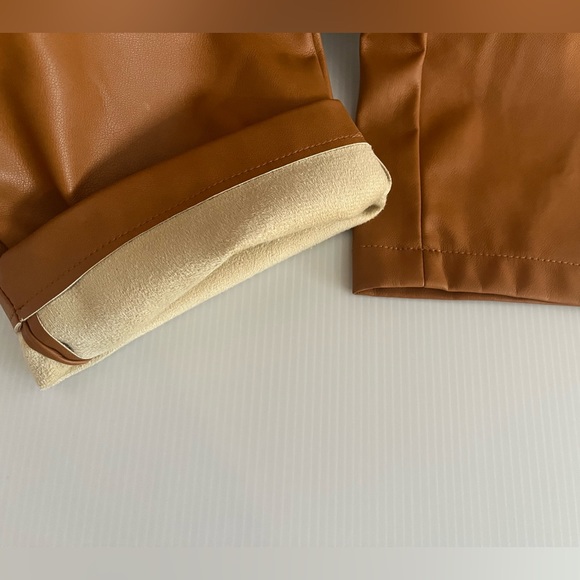 7 For All Mankind Faux Leather Straight Leg High Waist Pant - Size M color Camel - Picture 10 of 14